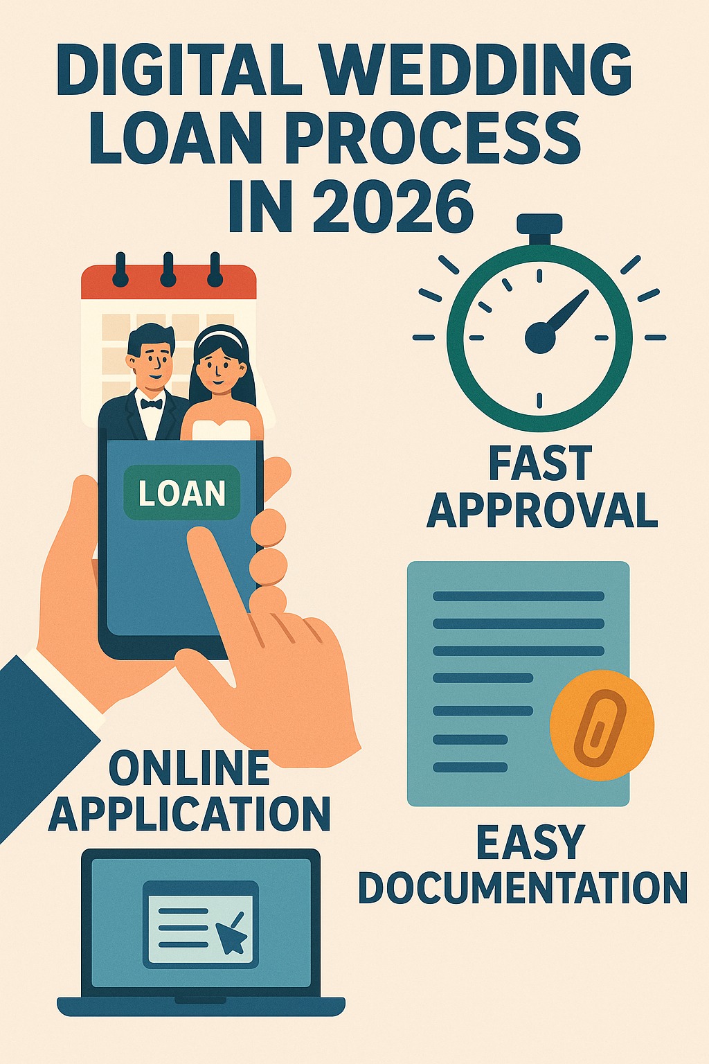 Digital wedding loan process in 2026 showing fast approval, online application and easy documentation.